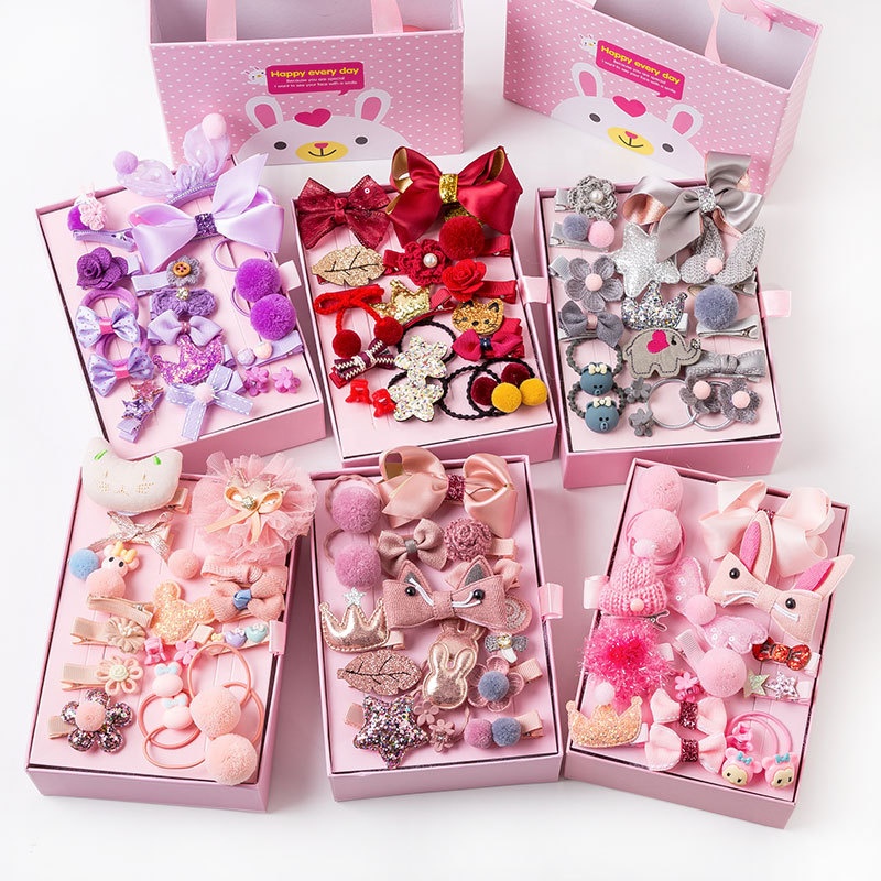 18 Pcs Set Princess Baby Headdress Accessories Assorted Hair Ties Hairgrips Cute Hair Bow Girls Hairpin Kids Hair Clips
