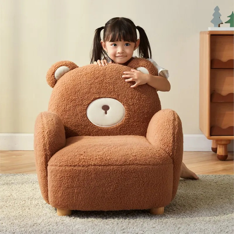 MOMO Cartoon Solid Wood Feet Lazy Susan Home Living Room Children Cute Bear Sofa Single Chair Minimalist Modern Children's Sofa
