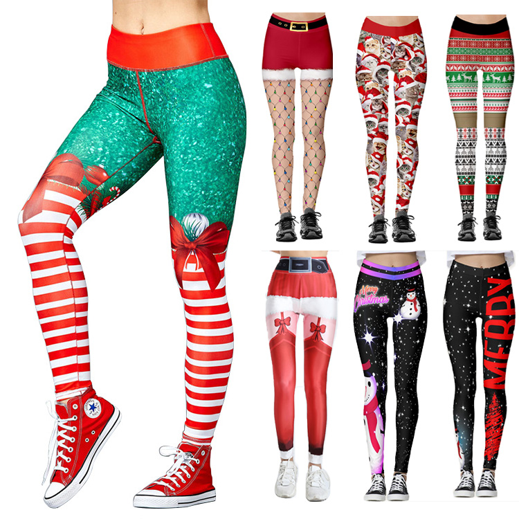Christmas Theme 2021 Women Yoga Leggings High Waist Stretch Fashion Printed Work Out Fitness Leggings for Laides
