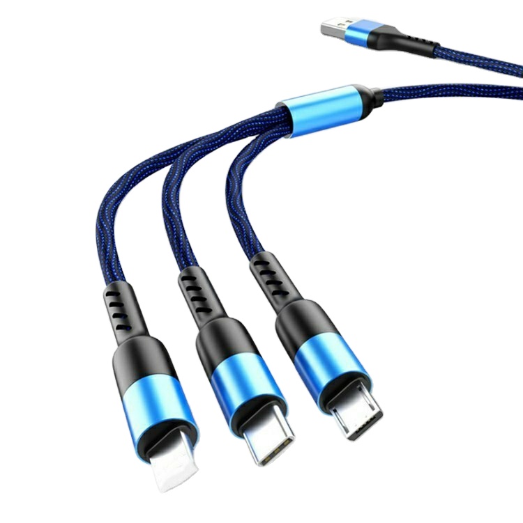Quality 3 in 1 usb charger cable braided phone cable for micro/type c fast charger