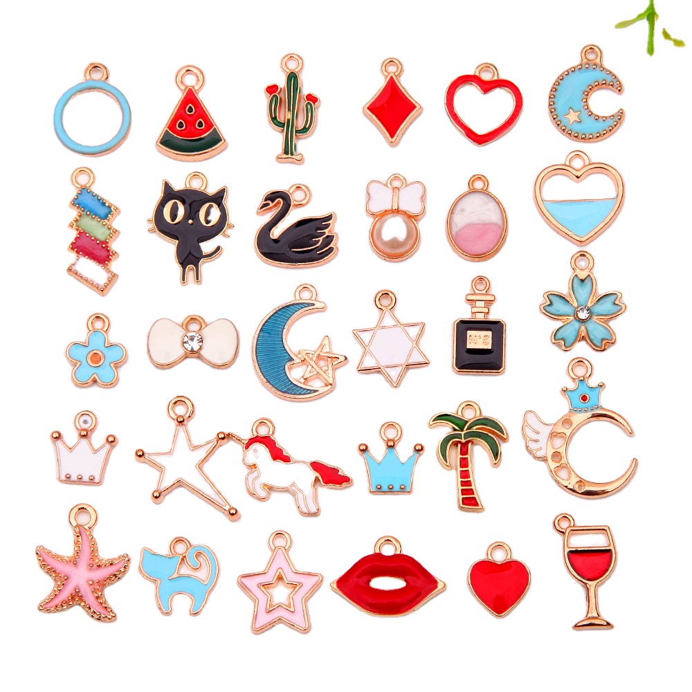 30PCS KC gold drop oil Mixed pendant DIY handmade accessories Earring bracelet necklace alloy pendant charm bracelet