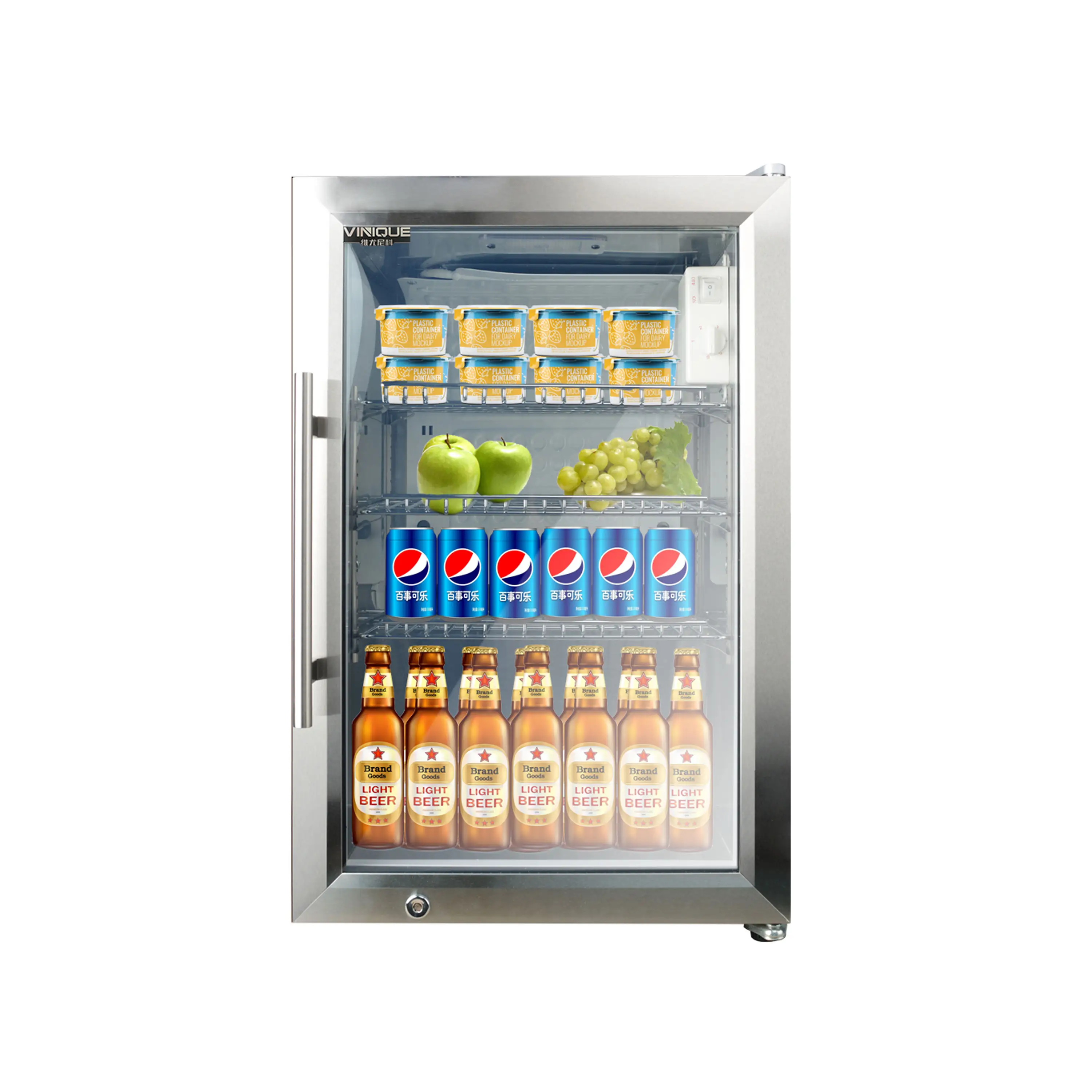 Супермодный прозрачный холодильник для бара, стеклянная дверь, холодильники, холодильники, однозонный охладитель вина, 66 л