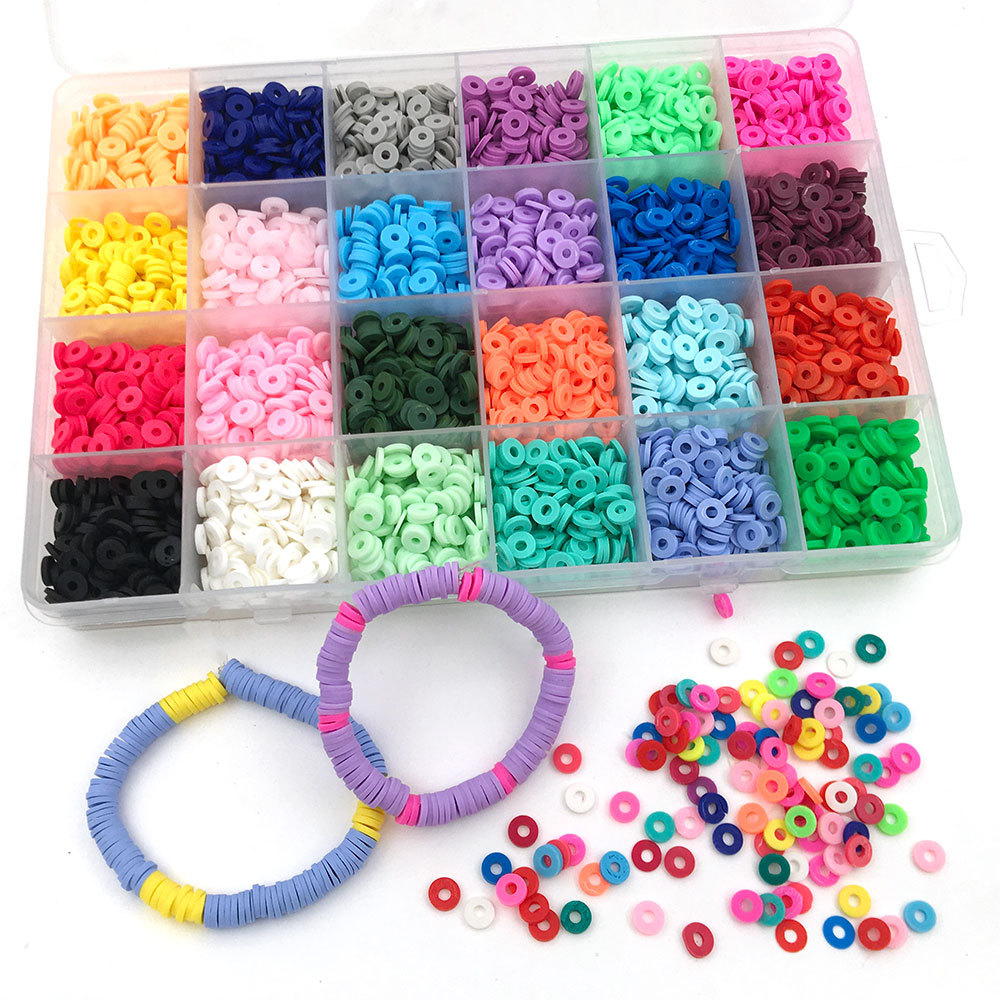 Premium Polymer Clay Beads, 6mm Heishi Beads 15 Bright Colors with Pendant and Rings, Flat Round Spacer Beads for Jewelry Making
