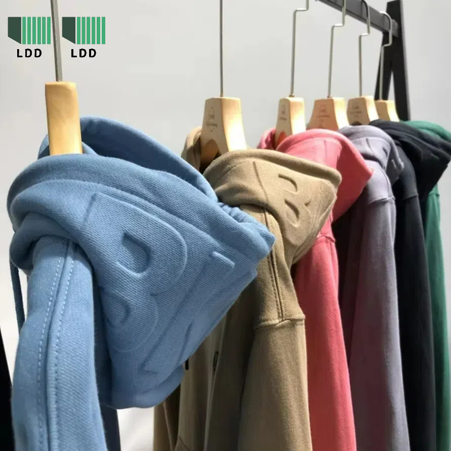 High Quality 100% Cotton Embossed Hoodie Custom Logo Blank Heavyweight French Terry Oversized Pullover Emboss Hoodies