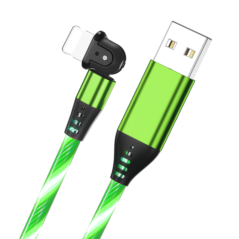 180 Rotation LED Flowing Light USB Data Cable for iPhone Cable Fast Charging Cable Mobile Phone Accessories