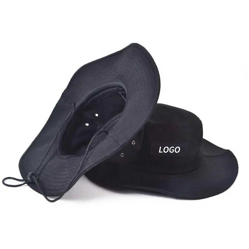 2023 Custom logo Plain Blank Embroidery Sun Protection Cap Big Brim boonie hat Summer Visor Bucket Hats with String