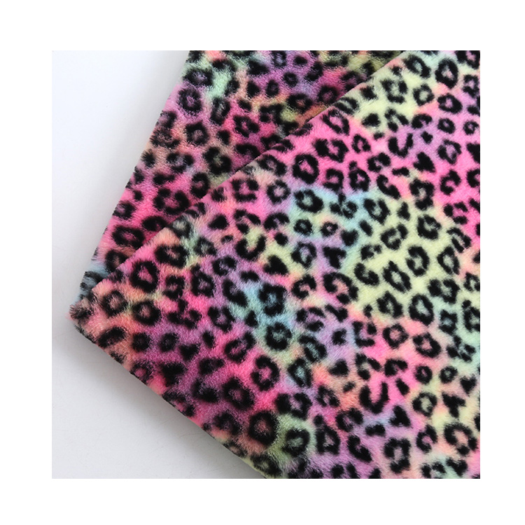 KINGCASON Customized Logo Soft Tie Dyeing Leopard Print Faux Rabbit Fur Fabric For Winter / Coats / Sofa Cover