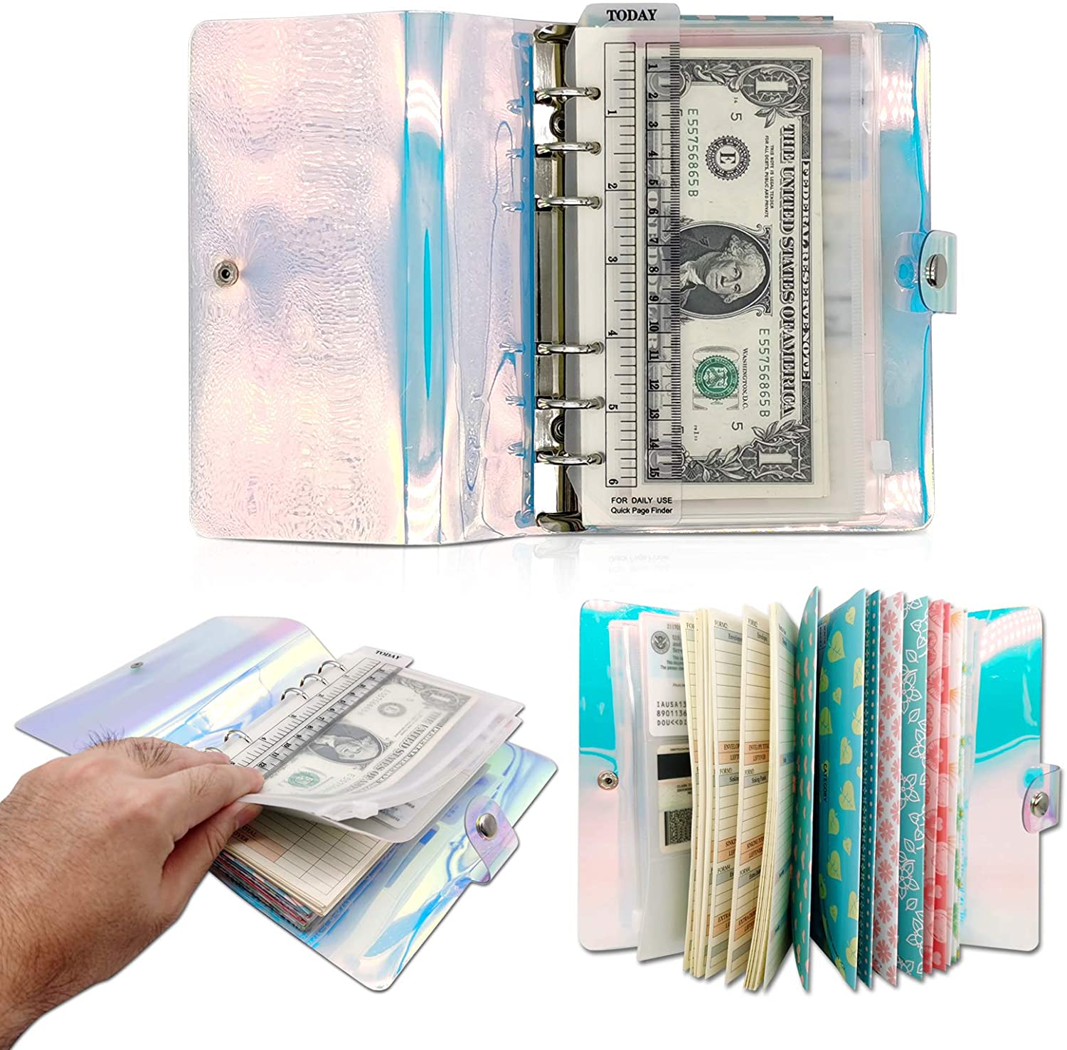 Leather Budget Binder 6 Ring Binder With 12 Pieces Binder Pocket