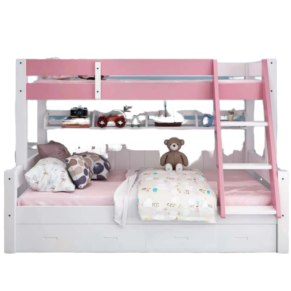 Children's Double Wooden Bed Kindergarten Furniture with Log Wood Bunk Bed Design for Babies & Cribs