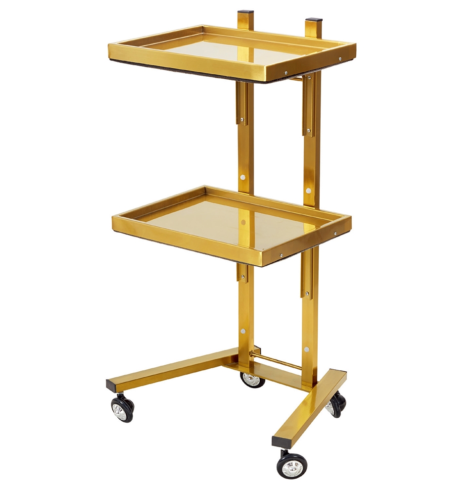 Hot Sale Double Layer Beauty Stylish Barber Trolley Rolling Cart For Salon Furniture Barber Trolley Gold Metal Salon Trolley