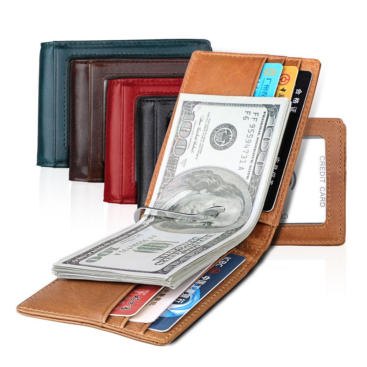 High quality wholesale OEM customized wallet for men genuine leather money clip slim