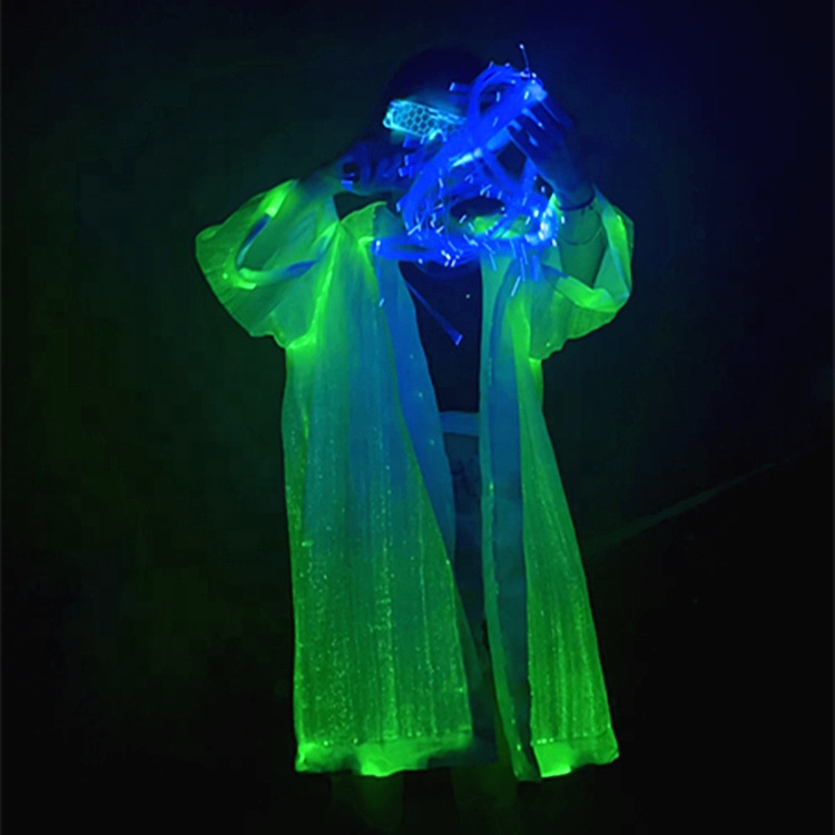 Костюм в стиле хип-хоп для ночных клубов, оптоволоконная одежда, Rgb светодиодная подсветка, оптоволоконная ткань