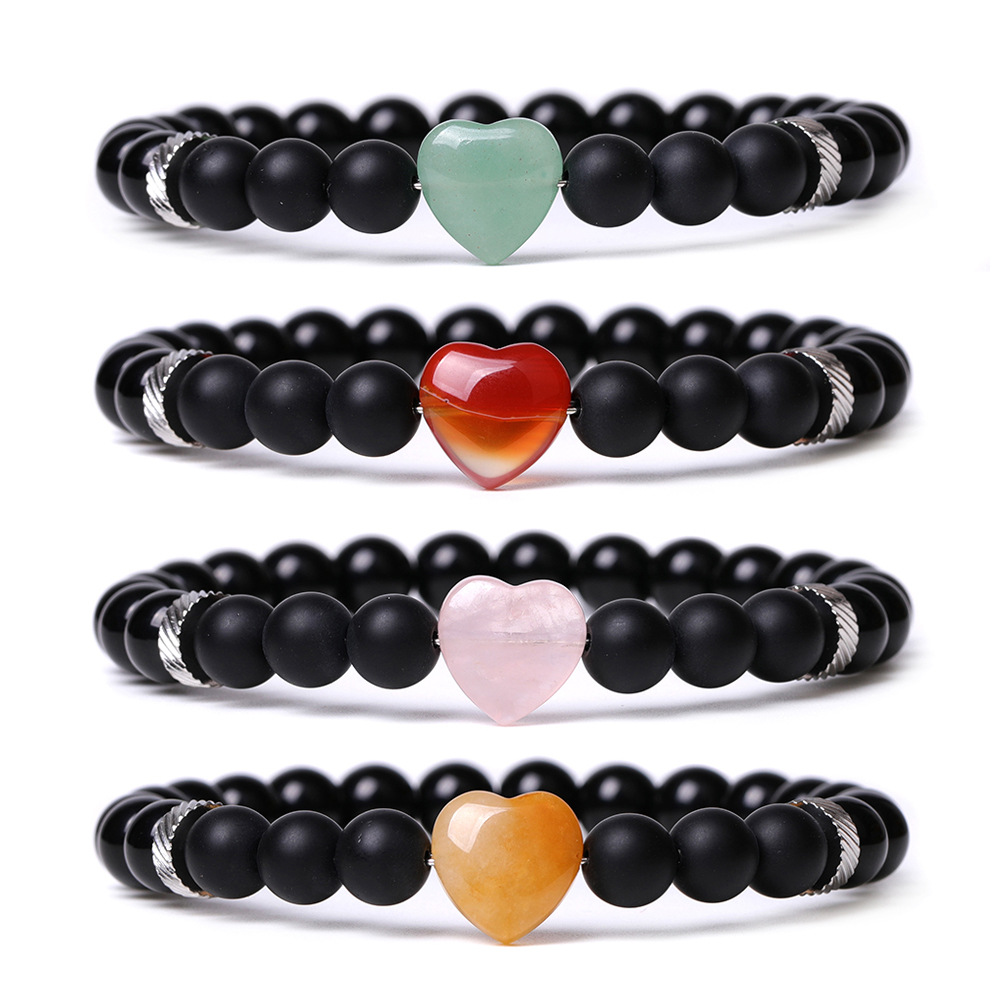 Wholesale Fashion Simple Stretch Natural Semi-Precious Crystal Healing Stone Beads Rose Quartz Crystal Heart Bracelet