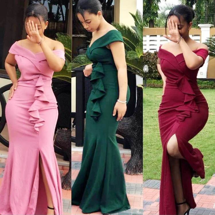 African Dashiki Ankara Split Elegant Blue Pink Green Wine Red Long Wedding Bridesmaid Dresses Cheap African Bridesmaid Dresses