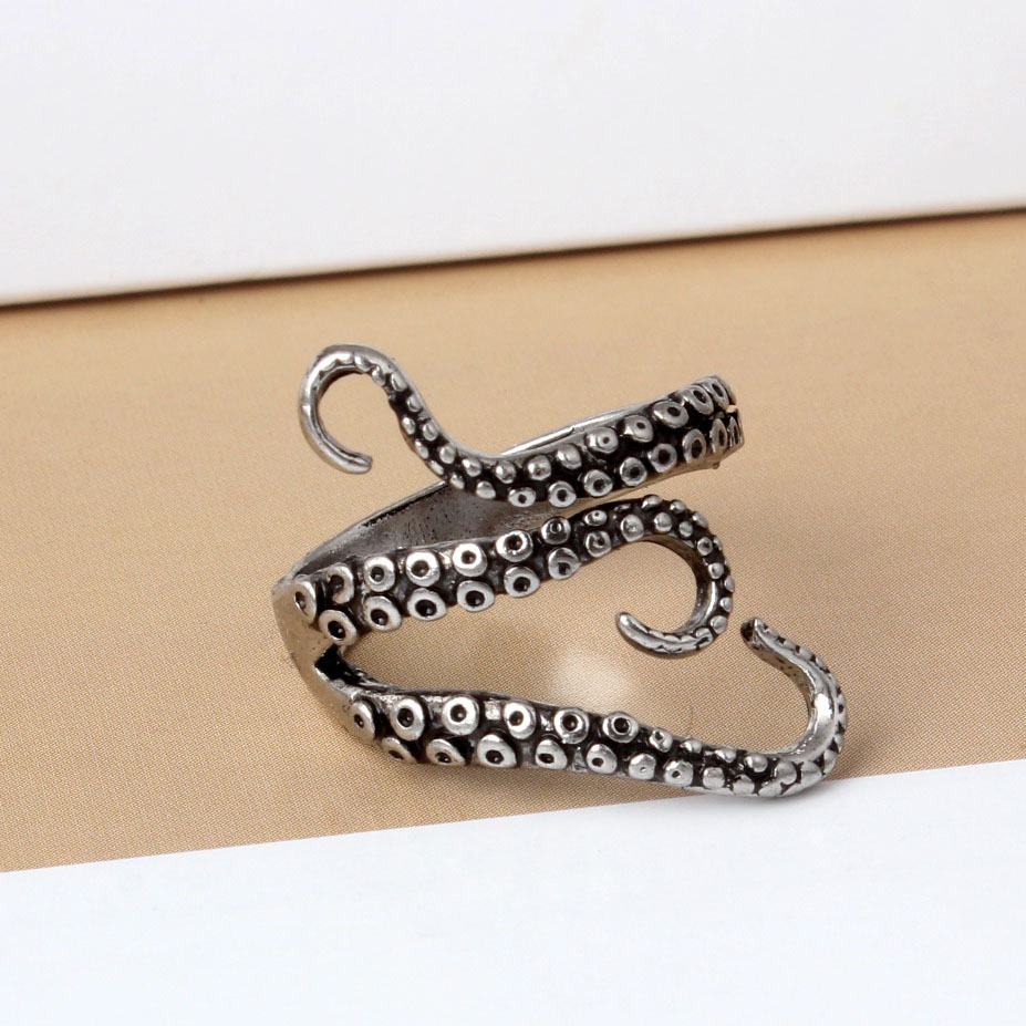 Silver Octopus Rings Gothic Deep Sea Monster Squid Finger Tentacles Ring Opening Adjustable Ring