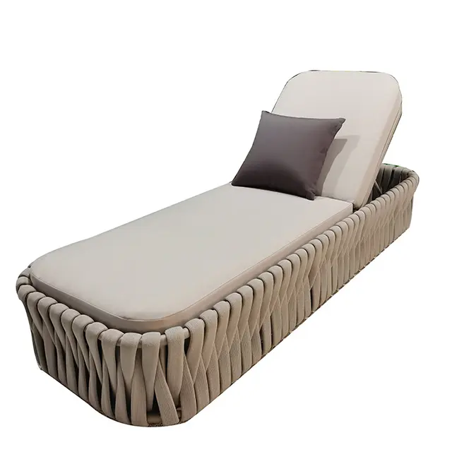Wide Woven Rattan Foldable Waterproof Fabric Cushion Beach Lounge Chair