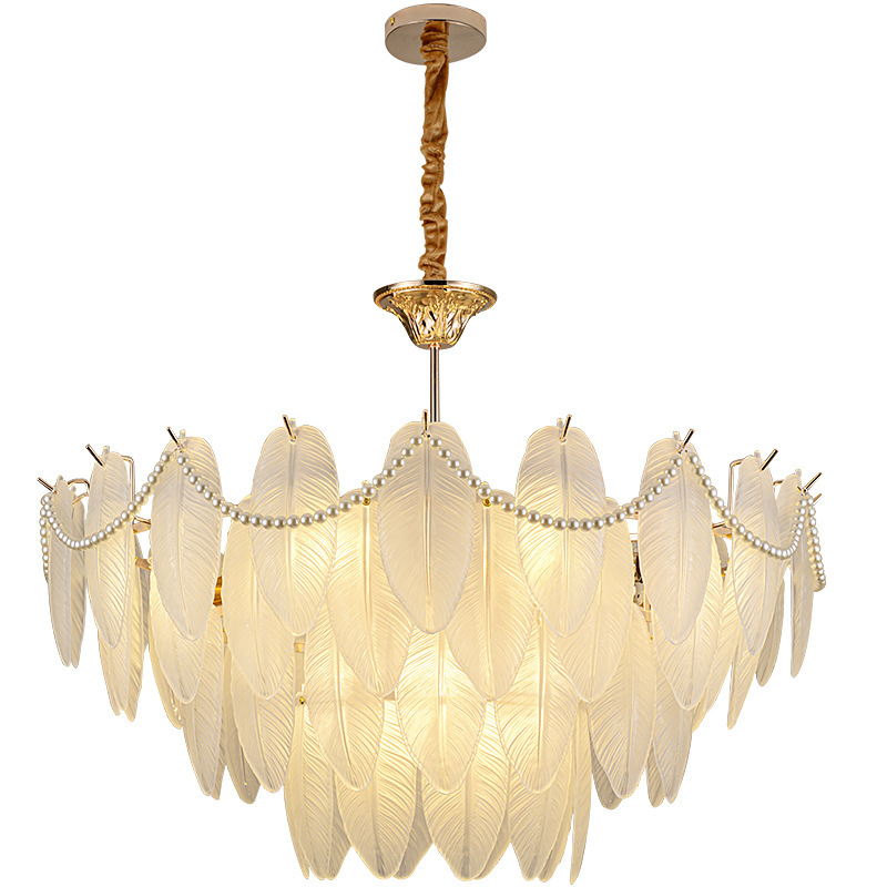 Light blue ostrich gold ostrich french chandelier feather light glass boa led light up lamp