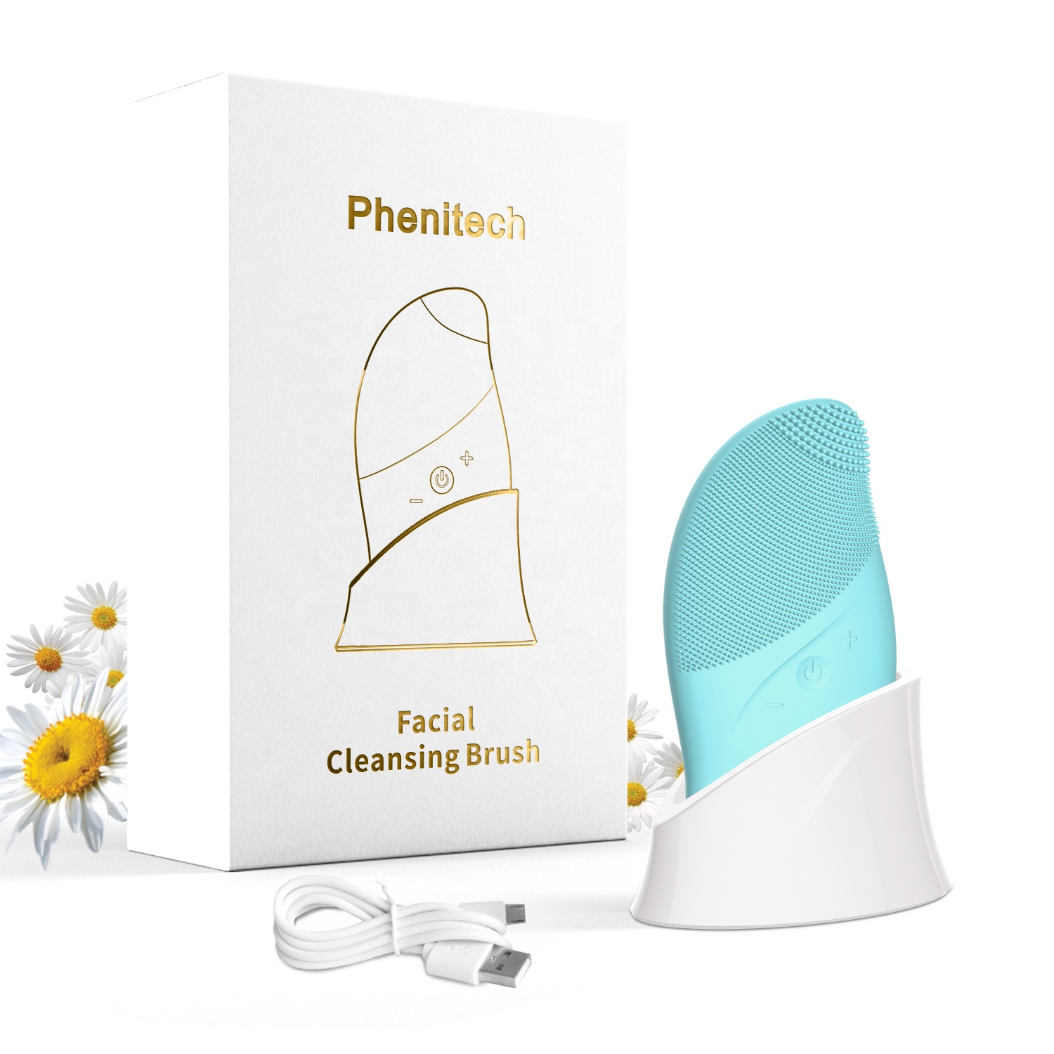 Силиконовая звуковая щетка Phenitech для чистки лица, щетка для чистки лица с 100% водонепроницаемой мягкой щеткой для чистки лица