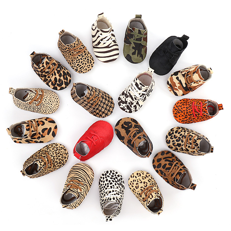 Leather horsehair baby toddler soft soled shoes one drop shipping shoes leopard zebra camo print walking shoes