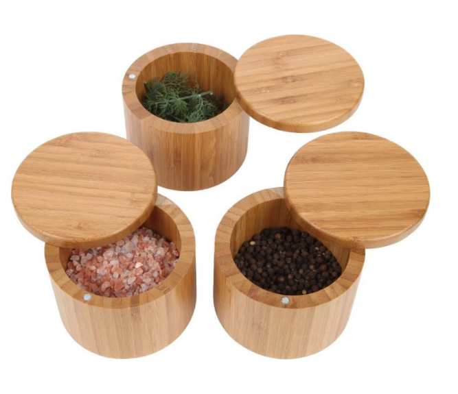 Exquisite wooden tea box salt sugar bamboo jar wooden box