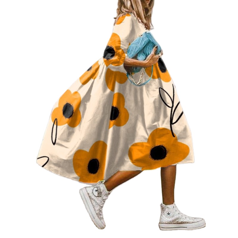 Designer Summer Girls Sweet Loose Clothing Fashion printed Half Sleeve Women's Casual Dress