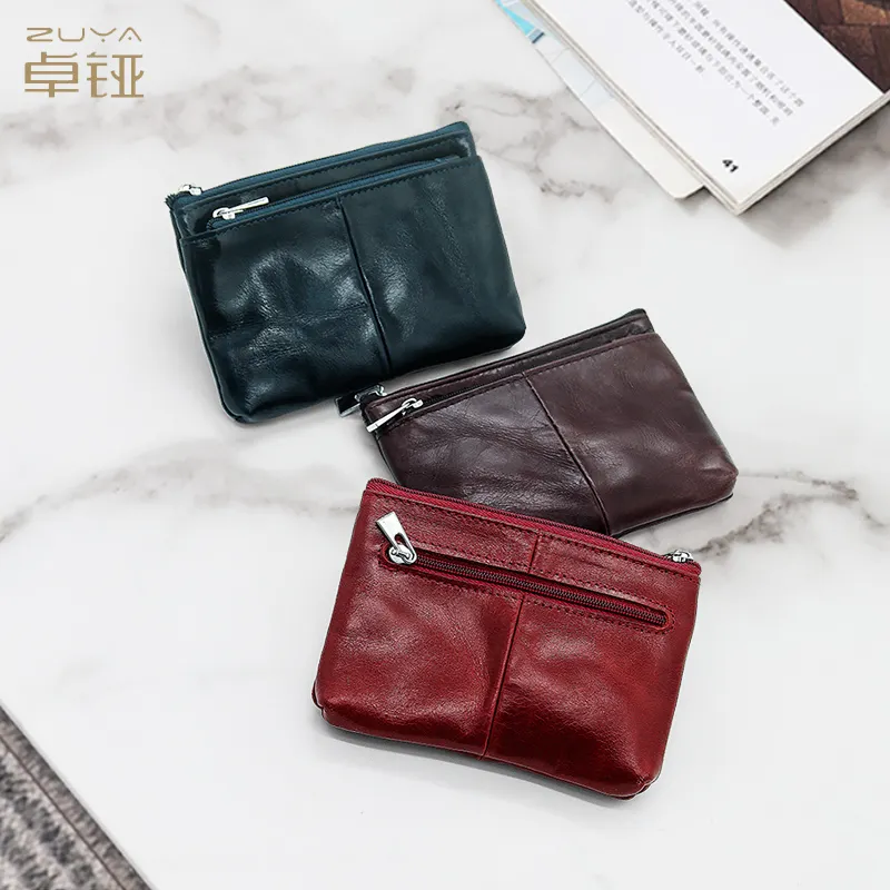 Real Leather Women Coin Purse Zipper Custom Leather Coin Wallet Pouch Mini Small Coin Purse