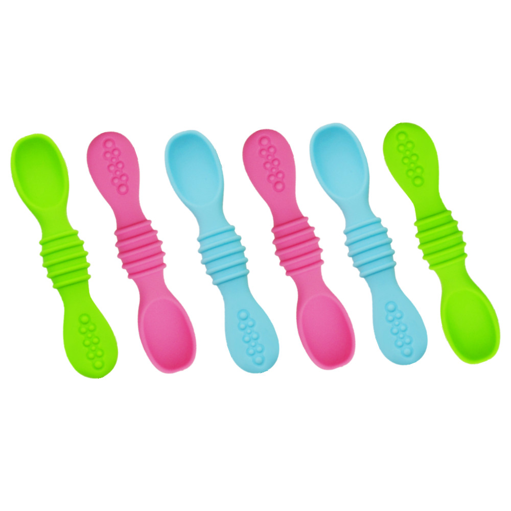 Baby Led Weaning First Stage Self Feeding Utensils BPA Free Soft-Tip Baby Training Silicone Spoon