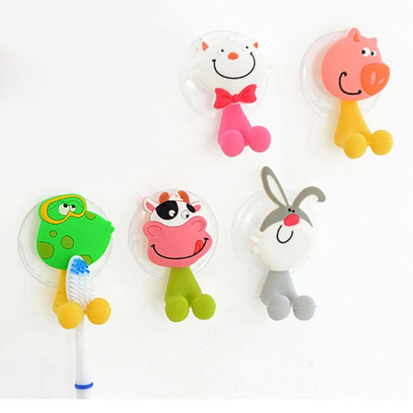 Free Shipping Animal Cute Cartoon Suction Cup Toothbrush Holder Bathroom Accessories Set Wall Suction Holder Tool