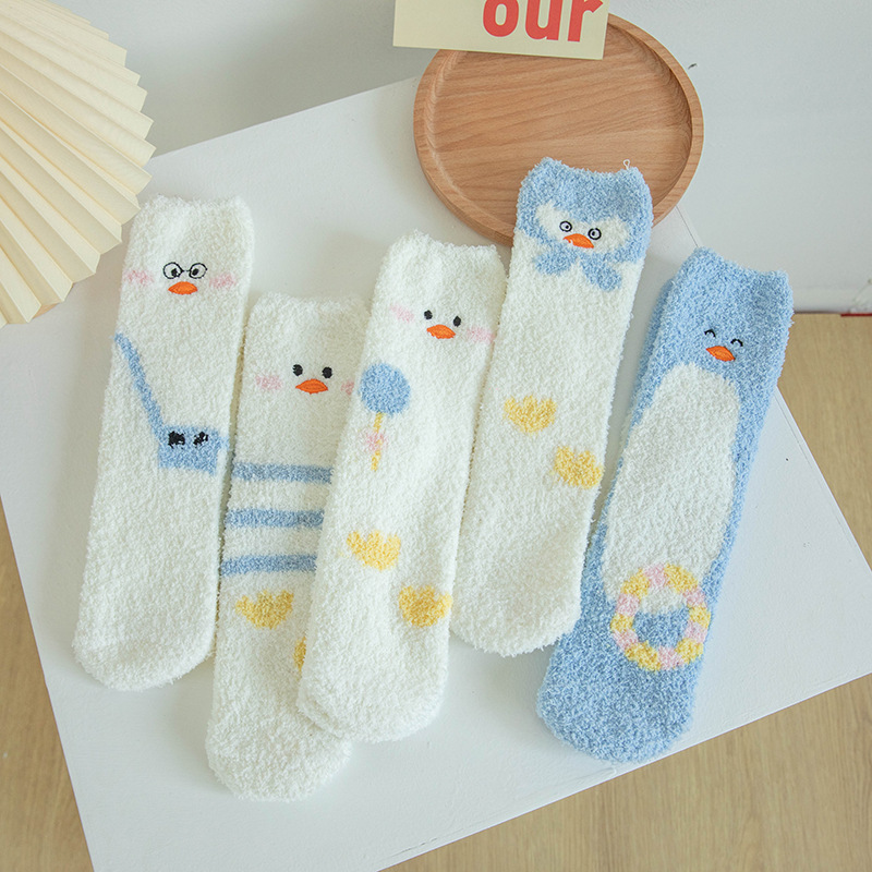 Wholesale Funny Cute Cartoon Embroidery Animals Women Socks Thicken Warm Coral Velvet Fluffy Microfiber Fuzzy Cozy Winter Socks