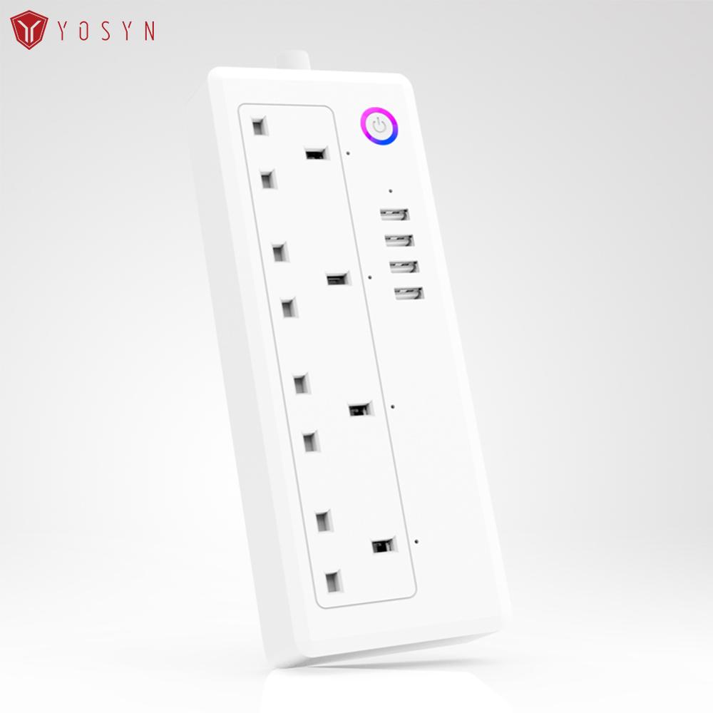 Tuya UK 16A Смарт USB 4 розетки удлинитель розетка дистанционного управления от перенапряжения переменного тока Wi-Fi Смарт-удлинитель