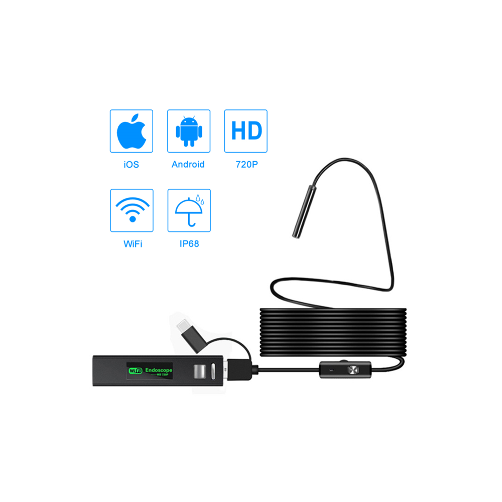 2021 Wifi 8mm Endoscope 3MP HD Sewer Borescope Rigid Snake Cable Mini Endoscope Camera