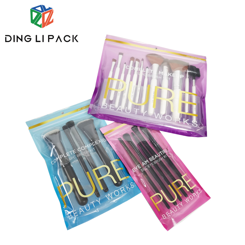 2021 hotsale plastic make up brush packaging bag inner print packaging bag with clear window