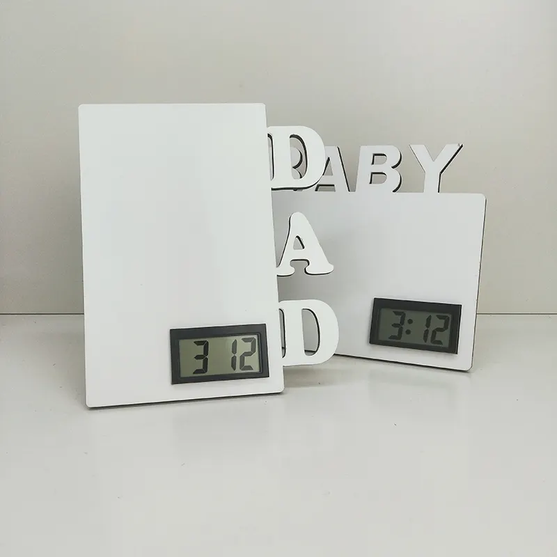 Blank digital LCD clock , sublimation desktop clock, Wooden photo panel clock personal gift