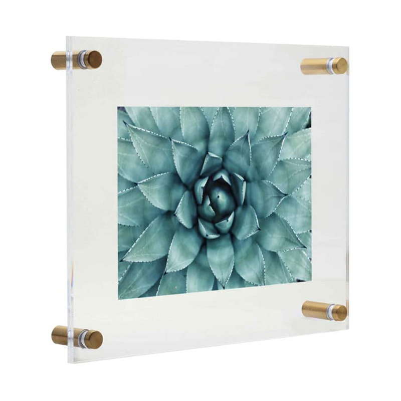 Gold Bolts Clear Acrylic Floating Brass Frameless Art Picture Frame 8x10 Clear Poster Holder