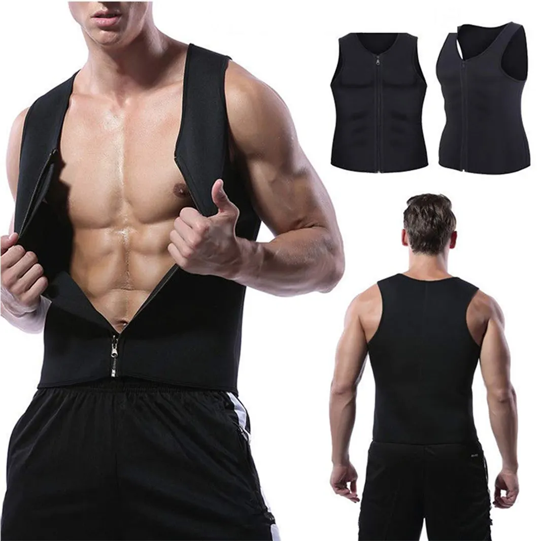 TENNEIGHT Compression Body Shaper Gym Shapewear Gym Sweat Bodysuit Zipper Neoprene Mens Sauna Vest With Zipper