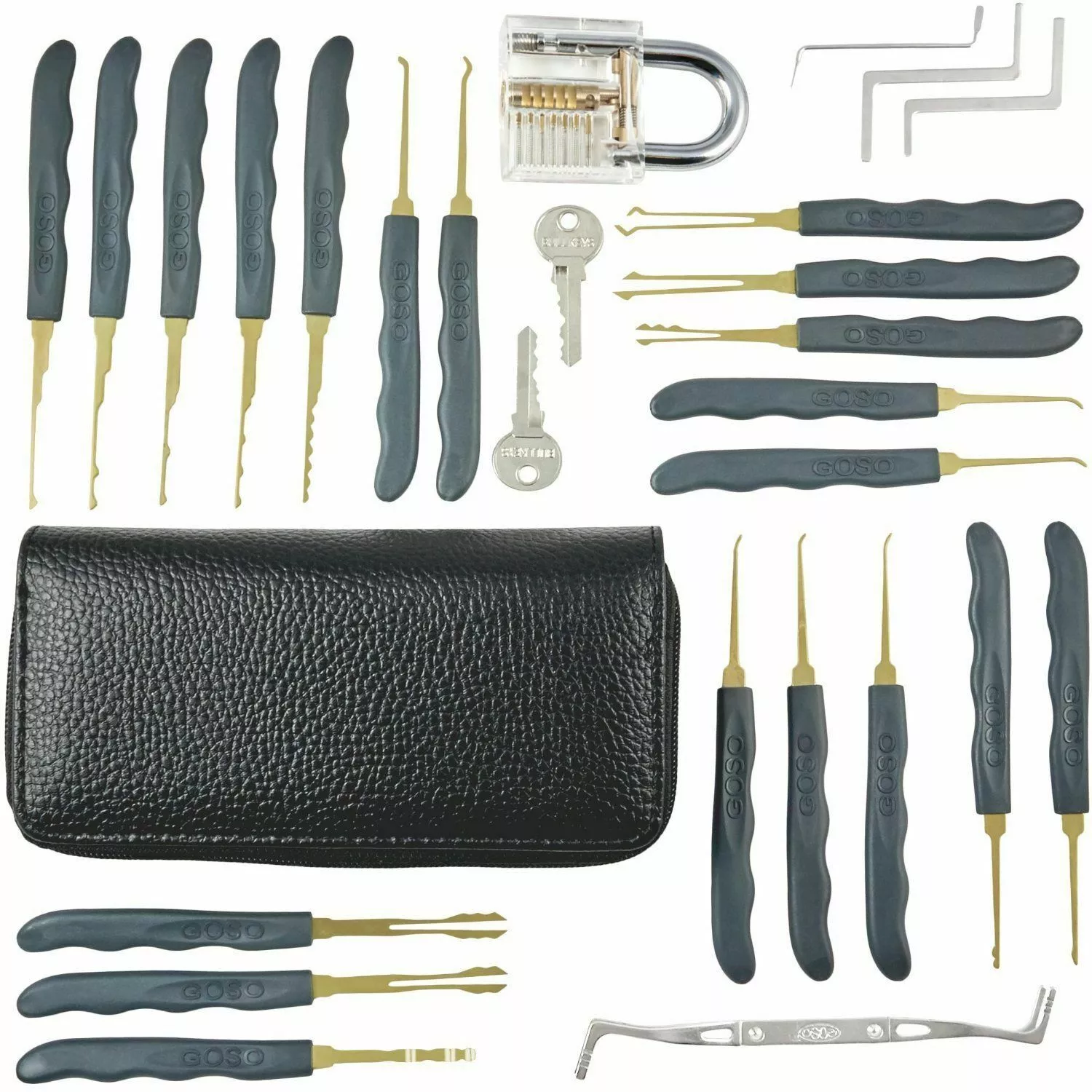 Wholesale 24pcs locksmith supplies lock pick tools transparent practicepPadlock locksmith tool lockpicking