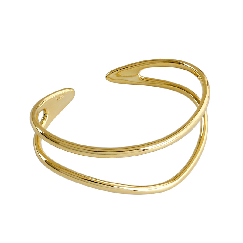 Hot Sale Vintage 925 Sterling Silver Personalised Cuff Bangle 18K Gold Plated bracelet Fashion Jewelry Woman Jewelry