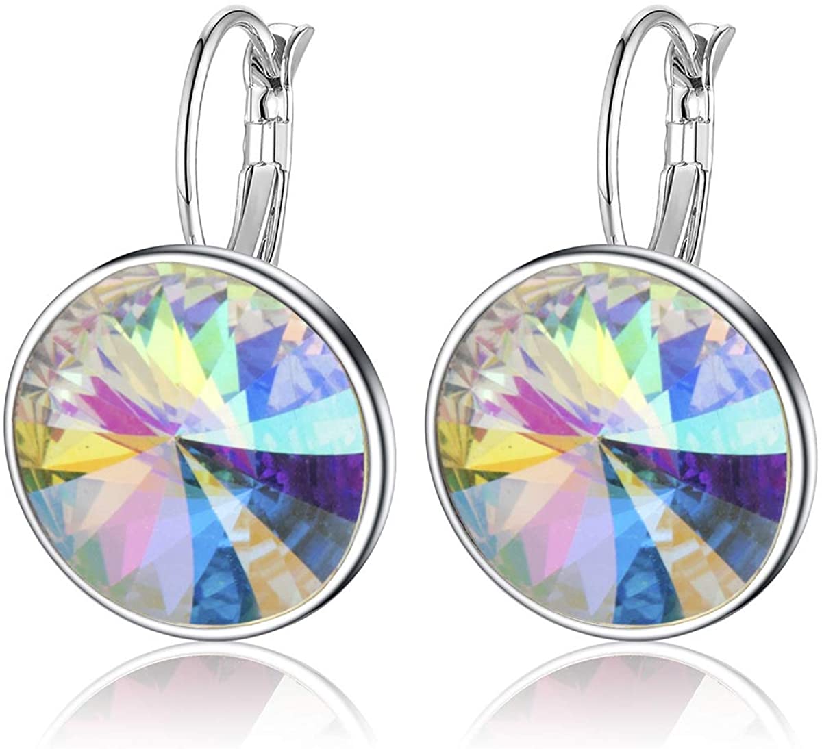 Austria Crystals Earrings Round Leverback Earrings 14K Gold Plated Earrings for Women Jewelry Dainty Christmas Gifts