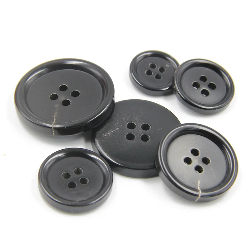 Quality Assured 4 Hole Coffee Brown Real Ox Stock Goods Natural Custom Black Horn Buttons For Suit Jacket