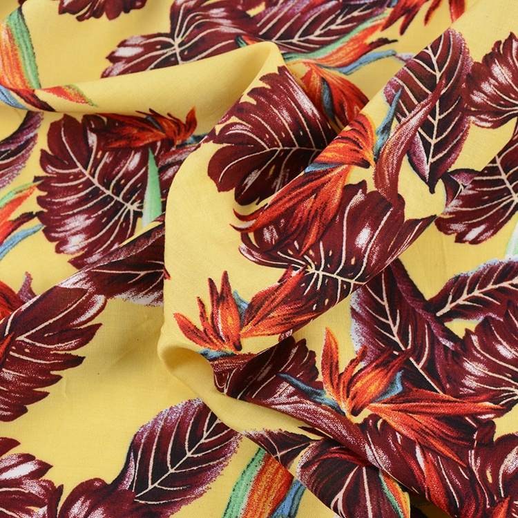 New fashion colorful in stock premium big leaves pattern tropical print 100 rayon fabric for dress