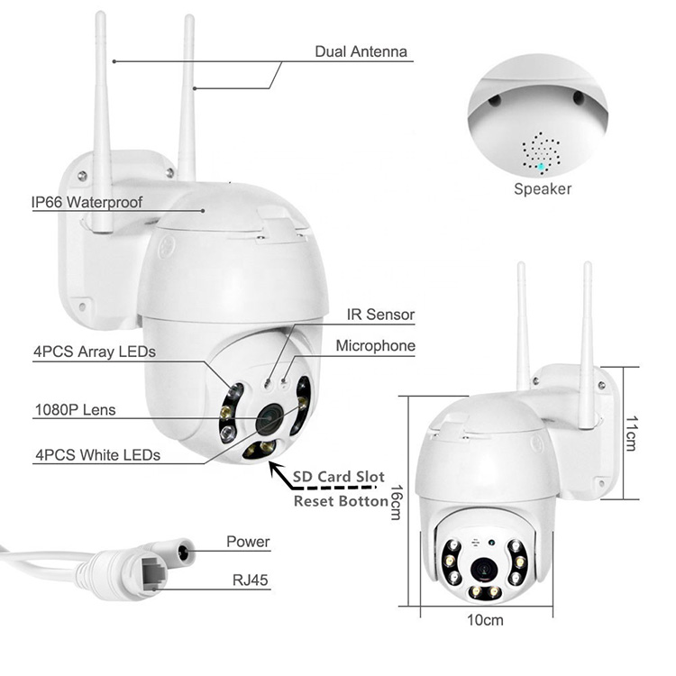 Wifi 4X цифровой зум 2 Way Voice IP66 Водонепроницаемая наружная ip-камера