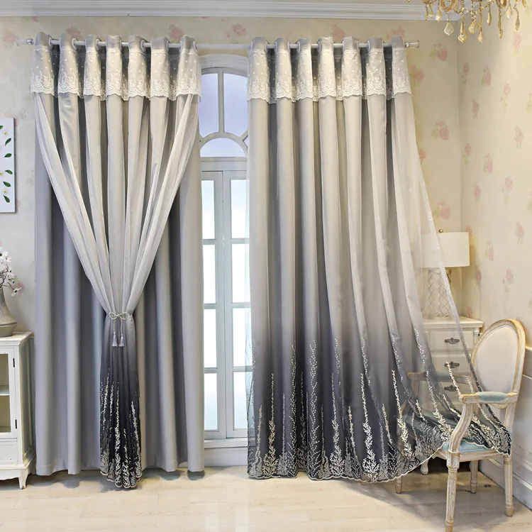 New Design Double Layer Wholesale Hand Feather Embroidery Heavy Blackout Window Curtains Design Living Room