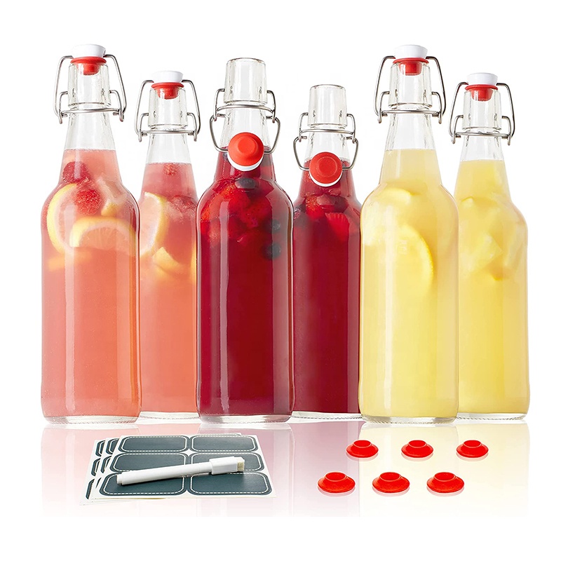 Swing Flip Top Stopper Glass Bottles Airtight Glass Cruet Dispenser Vacuum Clip Seal Bottles for Home Brewing Water
