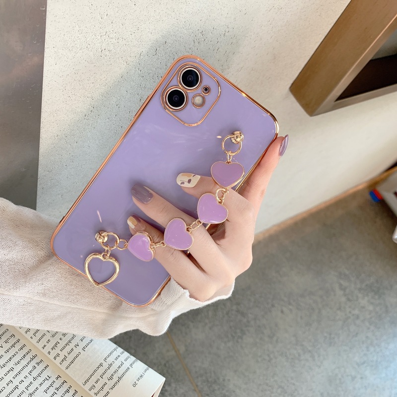 Чехол для iphone X, Роскошные позолоченные гальванизированные чехлы с браслетом Love Heart для iPhone 7, 12, 11 Pro, Max, 8 Plus, XS, XR, SE 2020