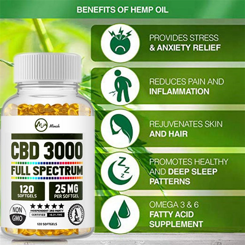 120 шт. Minch конопляного масла капсулы органические CBD для облегчения боли релаксации измерения артериального давления сна Бэт кожи конопли сыворотка