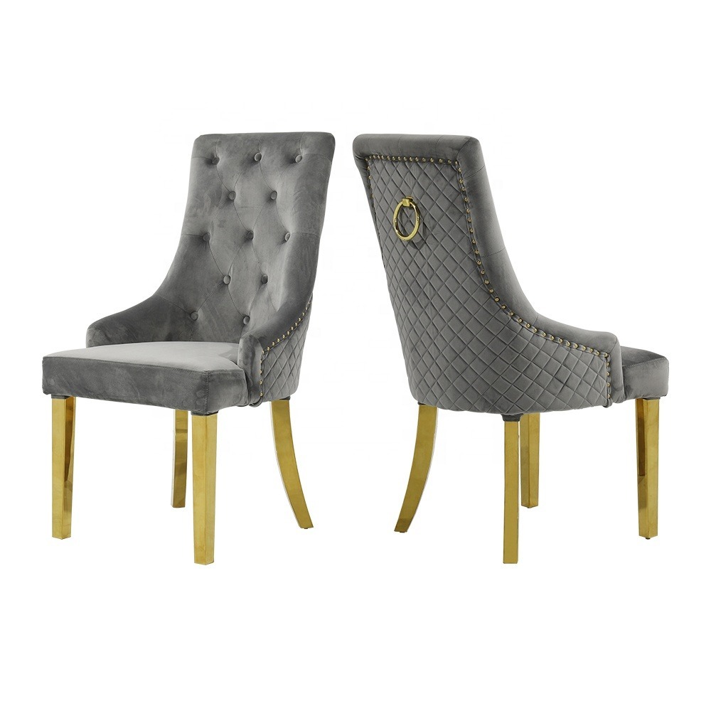 Modern hotel luxury dinning room chair set for furniture Metal stainless steel gray velvet Fabric restaurant dining chair