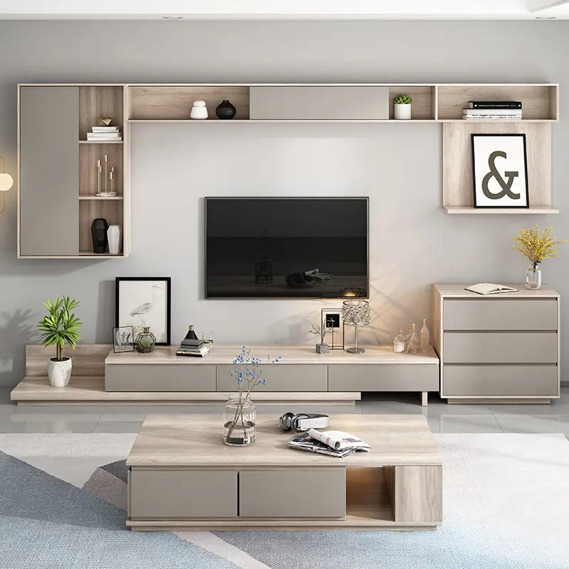 Modern New Design Tv Stand Living Room Furniture Floating and Coffee Table Set Wooden Base Universal Tv Stands Home Furniture