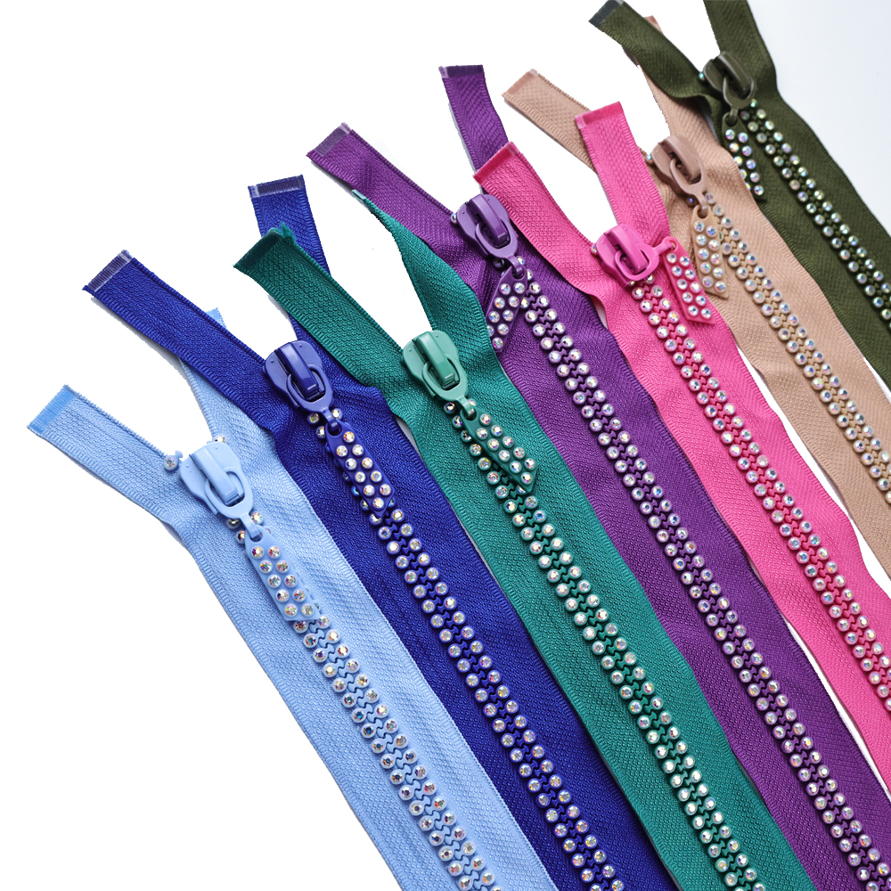 High Quality 3#5#10# Rhinestones Zipper Fashion Open-End Colorful Diamond Plastic Resin Zipper