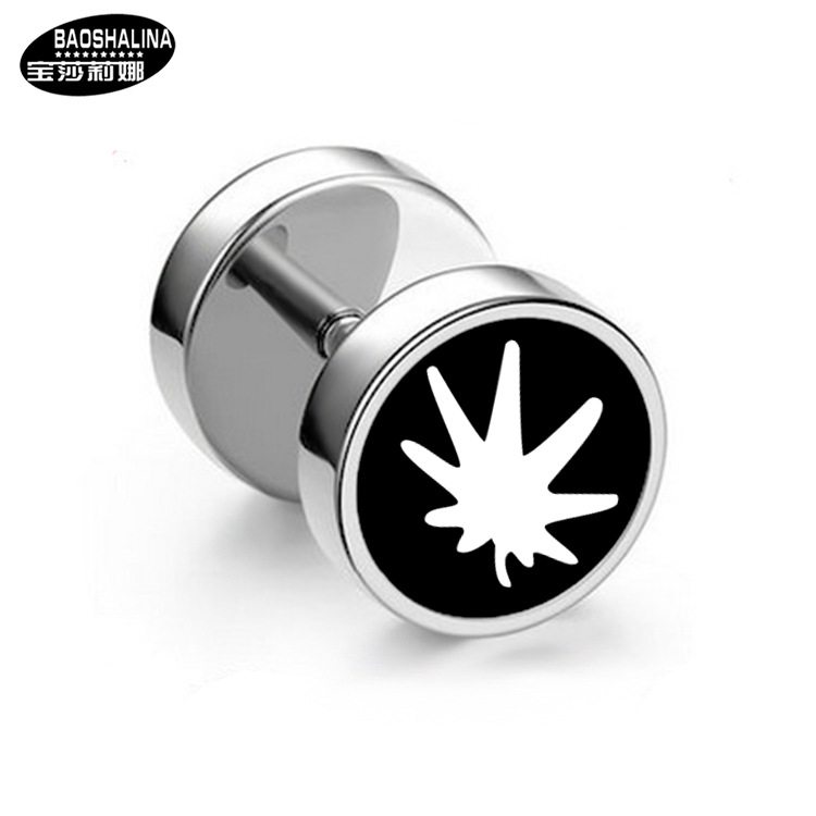 Titanium steel non allergic barbell men's fashion dumbbell Earrings Black Street trendy earrings jewelry accessories