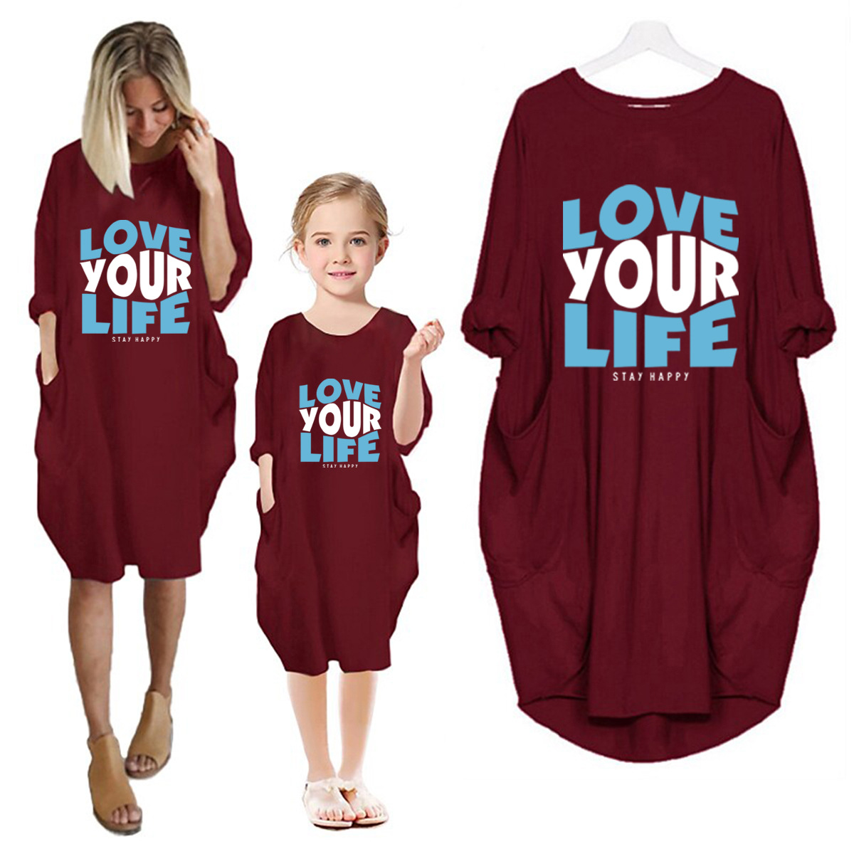 Love Your Life Letters Printing Mother Daughter Matching Dress Little Me Mommy and Me Outfit